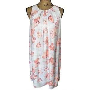 MNG Mango Women’s Beige Pink Floral Sleeveless Lightweight Summer Dress Size M